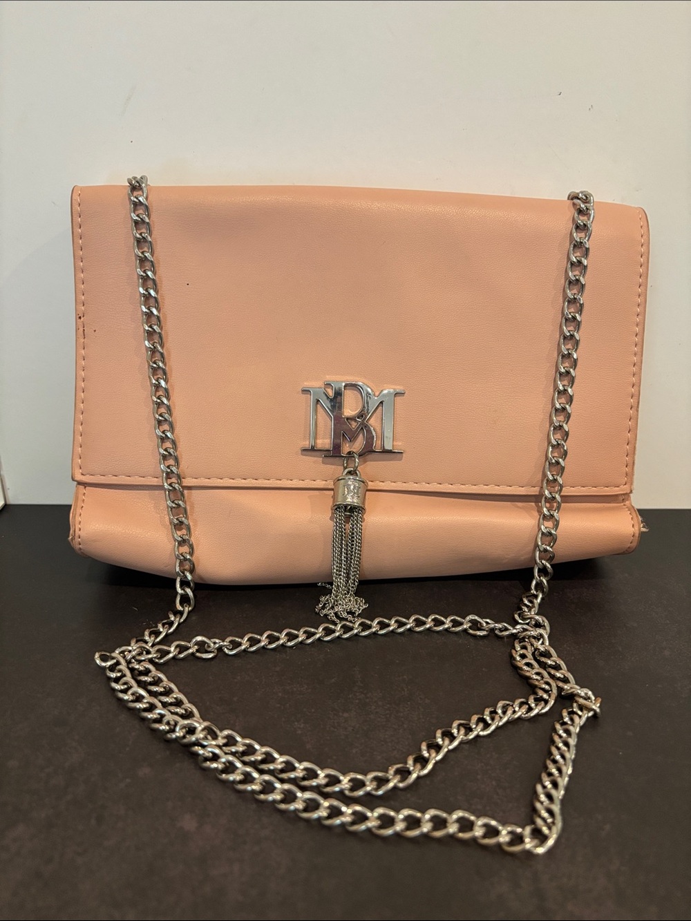 Badgley Mischka Blush Pink Vegan Leather Tassel Crossbody Bag